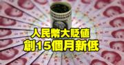 離岸人民幣跌穿6.92 創15個月低位