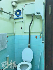 浴室經簡單修葺，設有基本設施，例如舊式坐廁連懸掛式水缸。