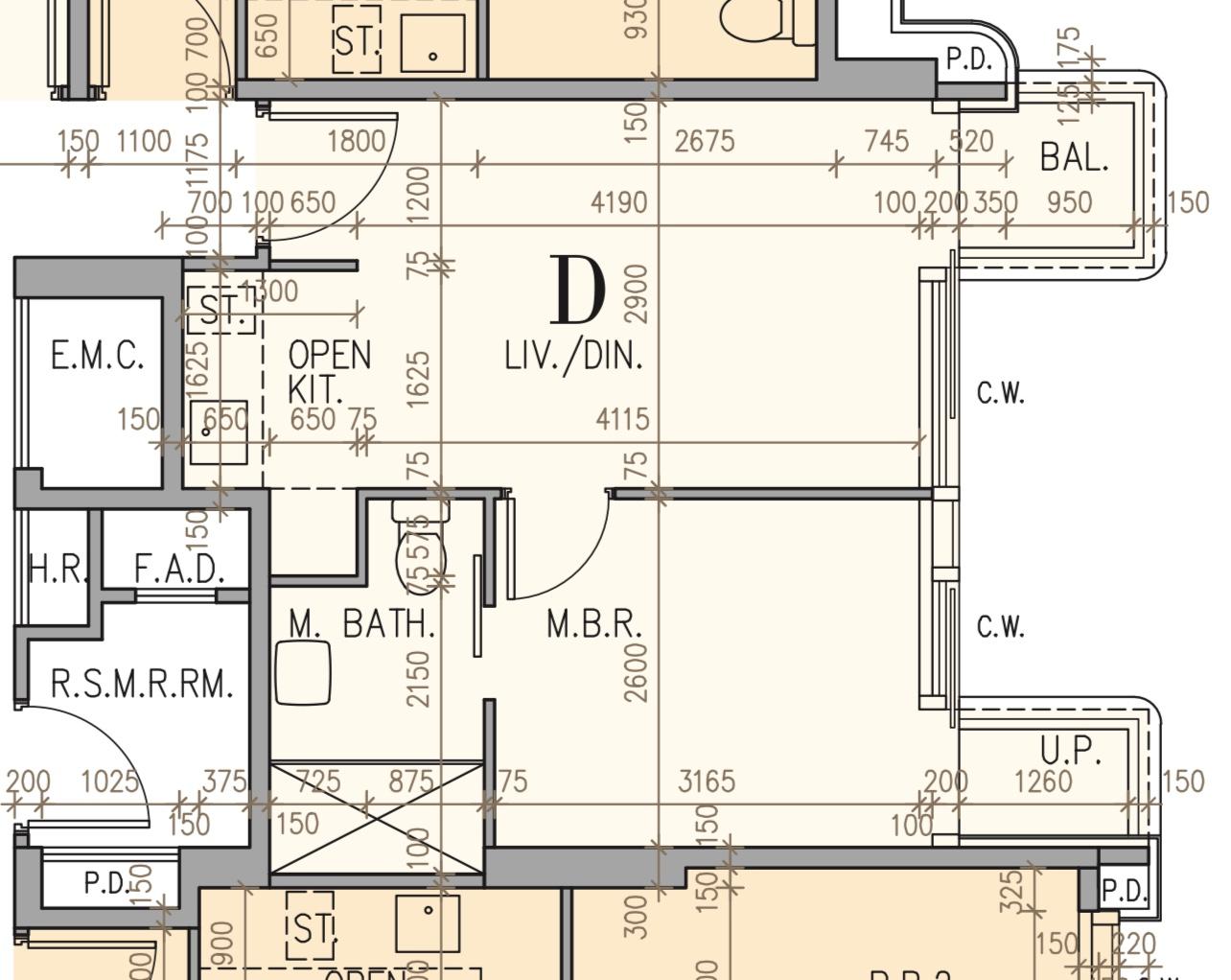 ONE CENTRAL PLACE 18樓D室平面圖，實用383方呎一房間隔，屬最細一款單位。