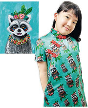潮流旗袍品牌Cammie Chan Cheongsam創立5周年，推出「我畫我著」自創旗袍圖案服務，公司可把顧客提供的圖案（左圖）等印在布料，並做成旗袍（右圖）。