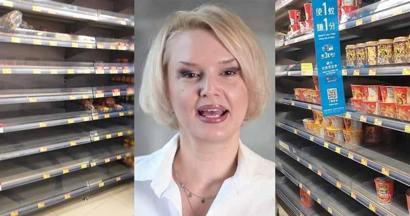 烏克蘭駐新加坡大使Kateryna Zelenko(中) 近日本港超市貨品被搶購(左、右)