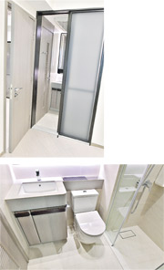 1B期所有1房戶的浴室均採雙門設計，分別連接主人房及客廳，使浴室可客廁、套廁兩用。（劉焌陶攝）