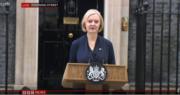 英首相卓慧思呈辭 英鎊應聲彈至1.131。（BBC直播截圖）