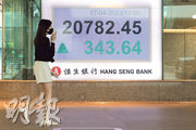 港股「中字股」熱炒，帶動恒指午後曾創6周高位，收市報20,782點，升1.7％。（中新社）