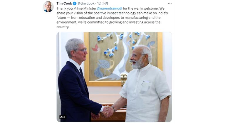 蘋果CEO庫克與印度總理莫迪會面 重申會在印度保持增長和投資