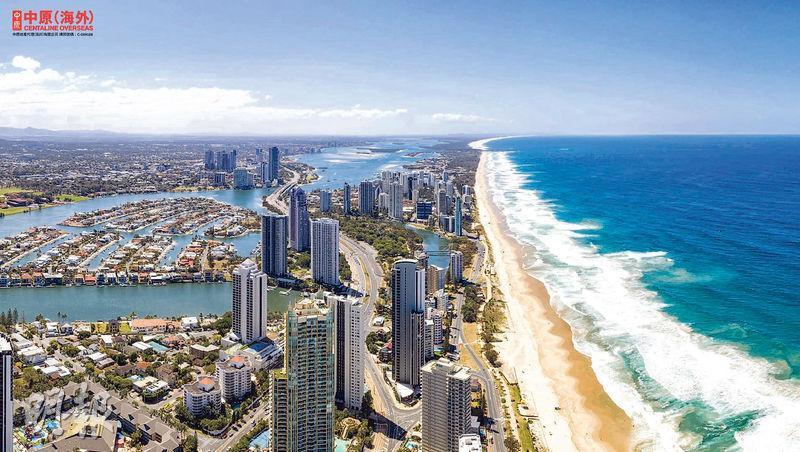 圖為昆士蘭熱門旅遊區黃金海岸冲浪者天堂一帶住宅酒店樓群。CoreLogic早前發表報告顯示，上月澳洲全國住宅價格按月微升0.6%，為自去年4月以來首次錄得升幅。
