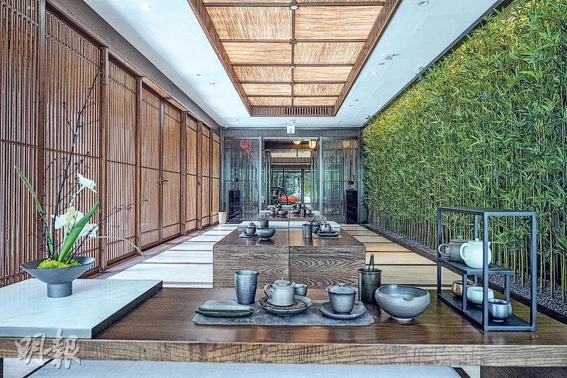 長沙灣映築會所以日式襌意為設計靈感，特意為住戶設置「茶襌一味」的茶室空間，讓住戶細味生活。（馮凱鍵攝）