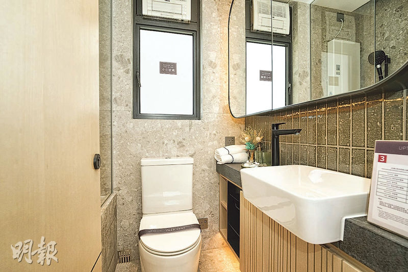 浴室為 「明廁」，配大型鏡櫃、浴缸。