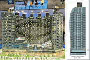 天璽‧海由曾經設計全球最高摩天大廈、迪拜哈里發塔的國際知名建築物師事務所SOM打造，該盤模型（左圖）及樓書立面圖（右圖）顯示物業部分外立面呈波浪設計，呼應項目臨海而建的特點。