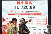 內地及香港股市昨早段齊向下，但富時羅素中國指數系列季度調整A股比重引發轉倉，尾市成交增加，推動A股收市回升，港股最終報16,720點，跌1.4%。（中通社）
