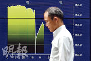 圖為東京街頭電子屏幕顯示日圓匯價回升。日圓上周兩度抽升，市場揣測日本央行入市干預，但綜合分析師意見認為干預效果不大，預料需要「收水」才能救日圓匯價。（路透社）