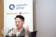 Expedia Group亞太區策略合作伙伴拓展總監金宇堅表示，公司數據顯示，疫後的「報復式旅遊」相信已結束，（鄧宗弘攝）