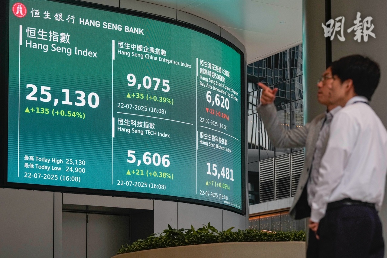 恒指最高位收收市升135點創3年8個月高北水流入大減61% 領展升1.88% (16:23) - 20250722 - 即時財經新聞- 明報財經網