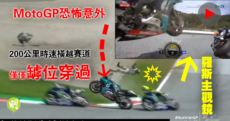 MotoGP:有片︱對手戰車失控高速掠過　名將羅斯避過一劫