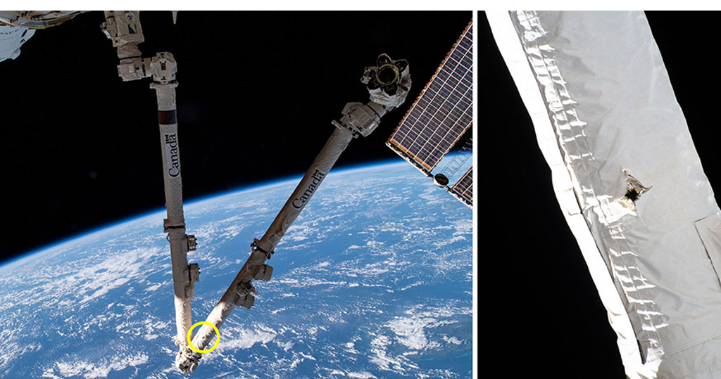 國際太空站機械臂遭太空垃圾擊中留小洞