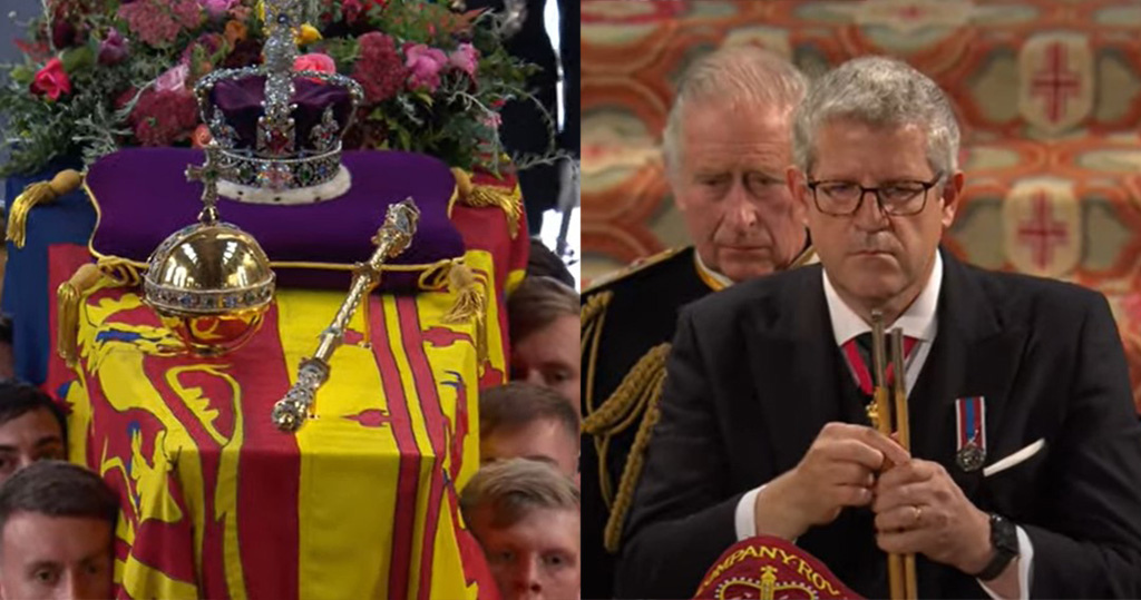 英女王國葬｜英女王下葬儀式溫莎堡聖喬治教堂進行　宮務大臣「斷杖」【短片】