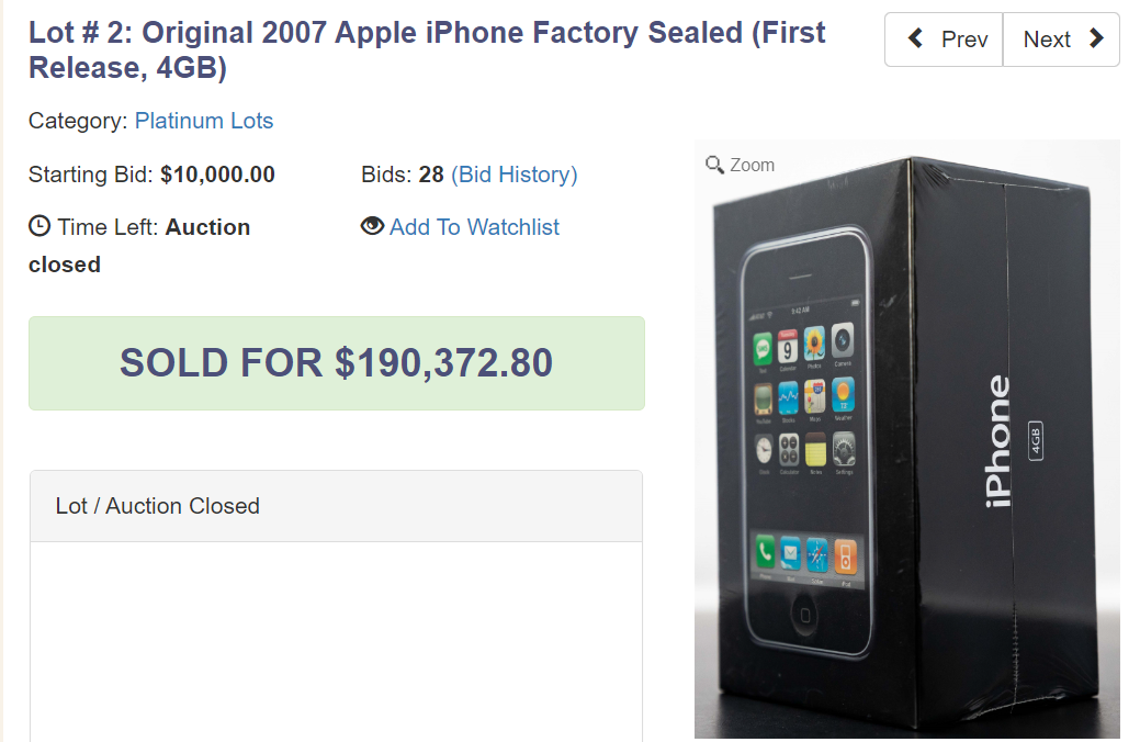第一代未開封iPhone拍賣148萬港元成交16年升值逾300倍(15:06