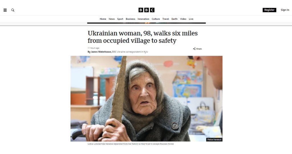 烏克蘭98歲婦獨行10公里　逃離俄軍炮火