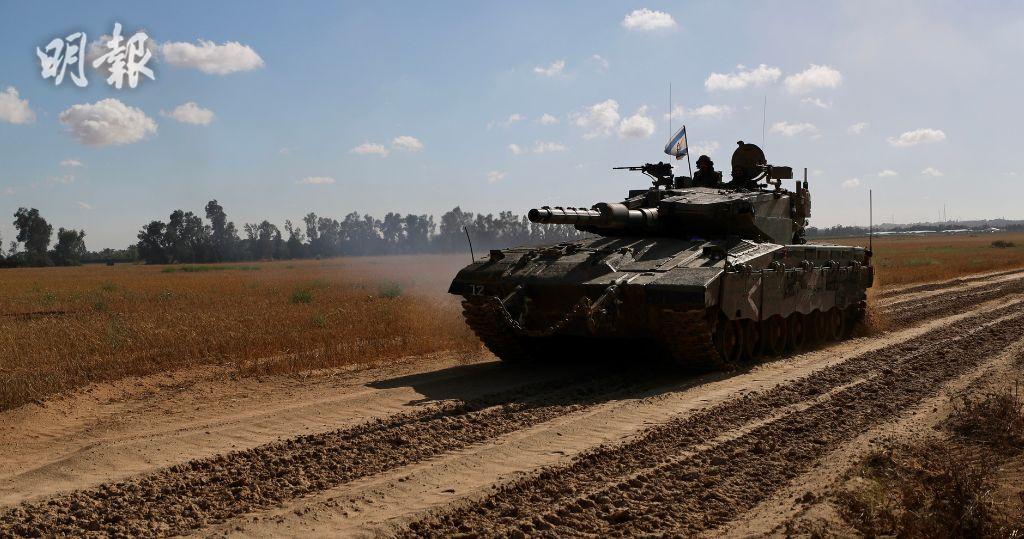加沙南部的凱雷姆沙洛姆（Kerem Shalom）過境口岸周一（6日）附近出現以軍坦克。（新華社）