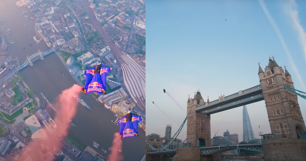 首有跳傘員飛鼠裝穿越倫敦塔橋　高難度飈高再降落【短片】