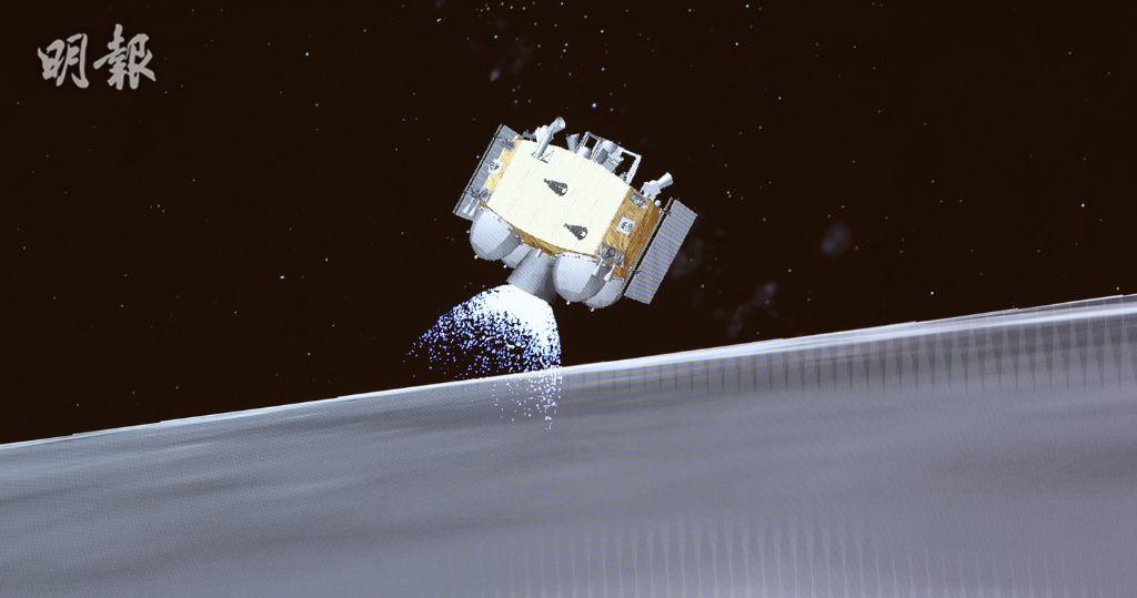嫦娥六號上升器今晨（4日）7時38分從月球背面起飛進入預定環月軌道。圖為上升器起飛的模擬畫面。（新華社）