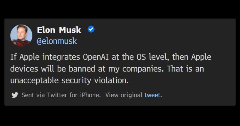 馬斯克：將禁蘋果集成OpenAI設備進入旗下公司