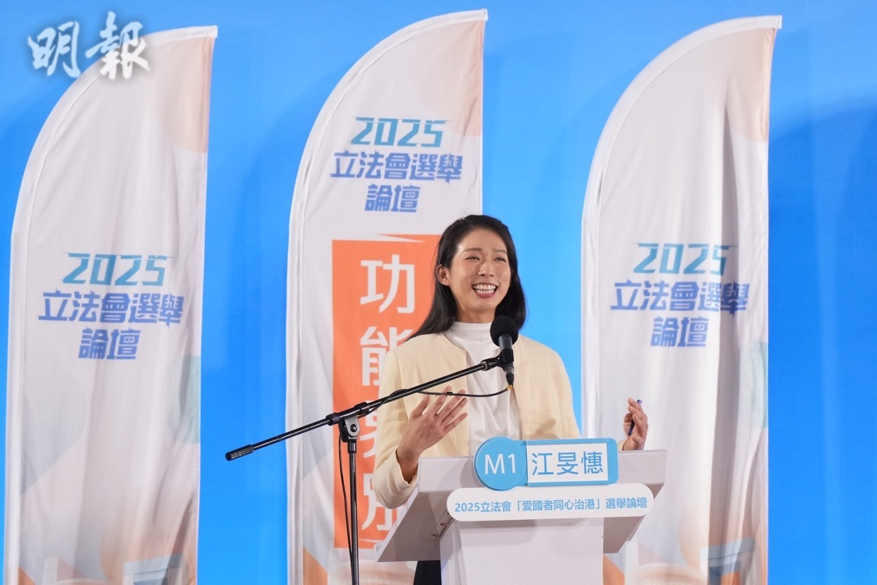 報稱無政治聯繫的候選人江旻憓(廖凱霖攝)