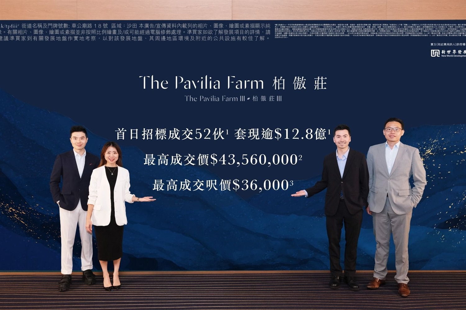 柏傲莊III標售52伙套現12.8億 呎價高見3.6萬