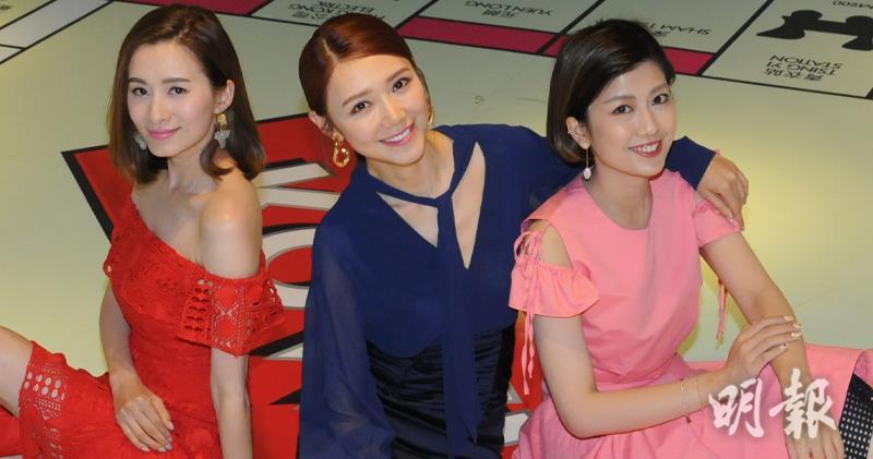 沈卓盈（左起）、倪晨曦及鄺芷凡合作主持香港開電視全新節目《五星級絲打》。（林祖傑攝）