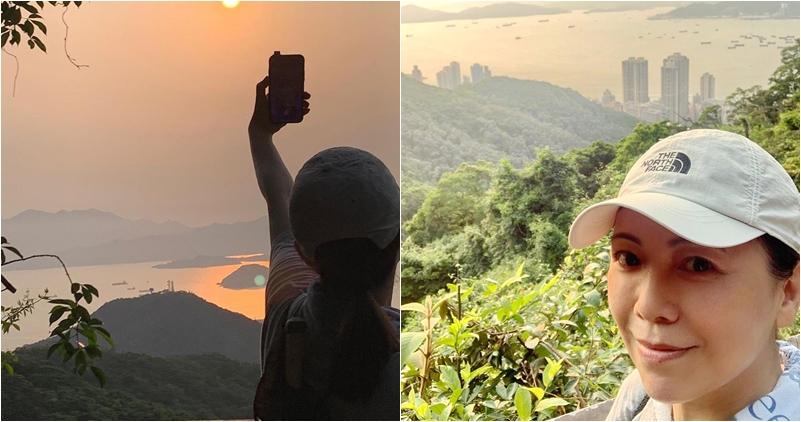 鄧萃雯邊行山邊拍下香港的美景。（鄧萃雯Instagram圖片 / 明報製圖）