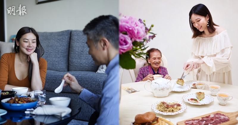 樂基兒和老公Ian在家慶祝拍拖紀念日，黃芷晴和外婆留家擦大餐（右圖）。（大會提供）