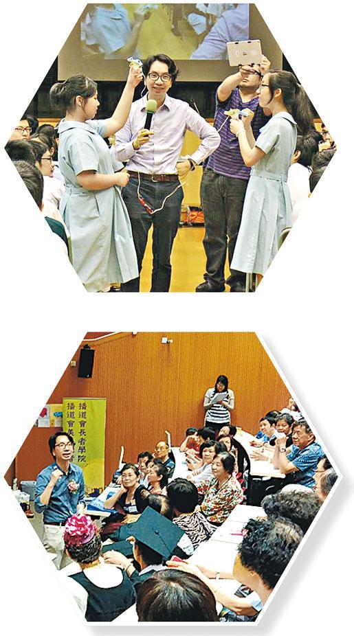 湯兆昇推廣科普教育接近20年，他曾到中學向學生講解摩打和發電機原理（上圖），也曾向長者傳授用電及微波爐的原理和安全知識。（受訪者提供）