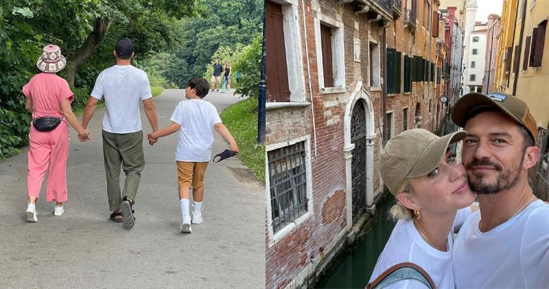 奧蘭杜布林與Katy Perry早前在威尼斯旅行，前者又貼出與兒子及Katy手牽手的合照。（網上圖片）