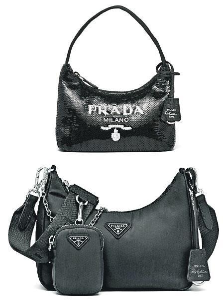 （上）Prada Re-Edition 2000 Re-Nylon閃片迷你手袋 $13,300、（下）Prada Re-Edition 2005 Re-Nylon手袋 $13,400（品牌提供）