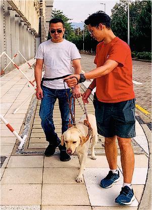 視障人士出入可有其他工具輔助，但人狗的默契和感情則無可取代。（受訪者提供）
