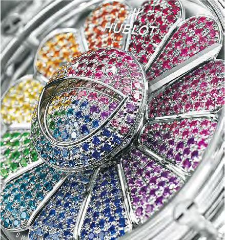 彩虹色寶石——太陽花花蕊以12片彩色花瓣點綴，並由487顆彩虹色寶石精心鑲嵌而成。（品牌提供）