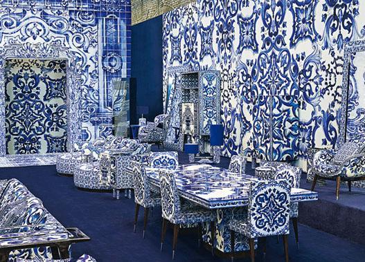 藍白地中海磚紋Blu Mediterraneo是另一個向意大利傳統取經的設計。（品牌提供 / Francesco Dolfo攝）