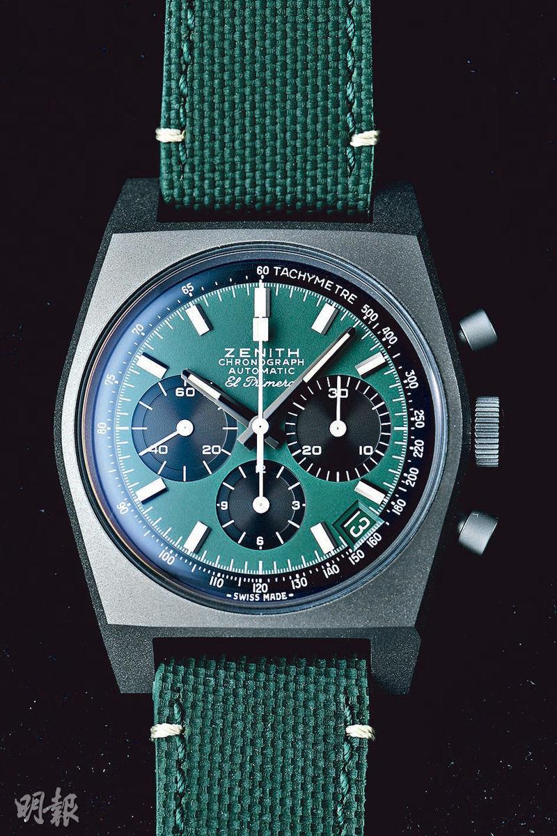 Chronomaster Revival Safari復刻版腕表以探險為主題，以深橄欖綠色及雲杉綠色為主色調。$70,500（黃志東攝）