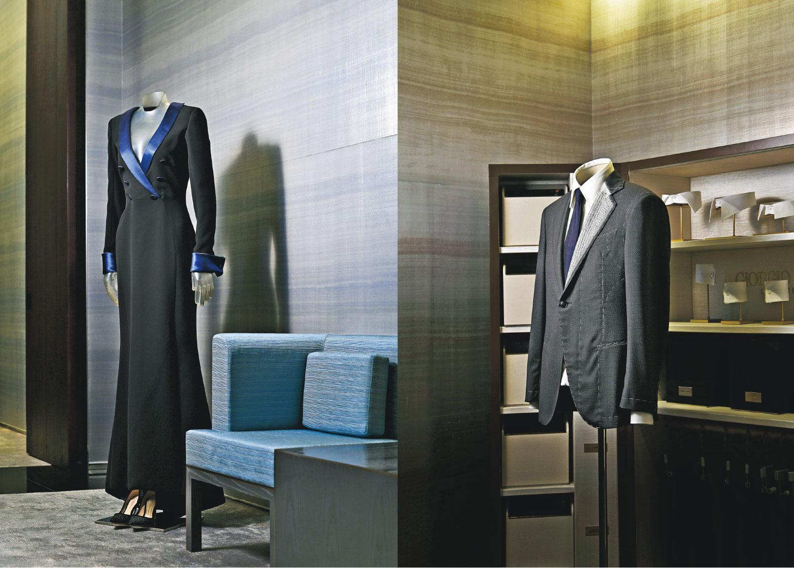 簡約設計——Giorgio Armani視男裝MTM服務為品牌精神與訂製工藝的融合，女裝MTO也不讓其專美，簡約利落的設計同樣高貴優雅。（黃志東攝）
