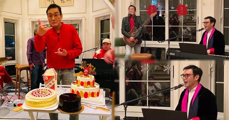 梁家輝日前64歲生日，在好友鍾鎮濤的上海豪宅內開派對慶祝。（網上圖片 / 明報製圖）
