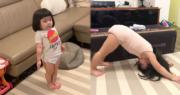 李元元在家中練習瑜伽動作。（李元元Instagram圖片 / 明報製圖）