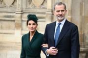 2022年3月29日，西班牙國王與王后在倫敦出席英國菲臘親王感恩追思禮拜。（法新社）