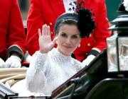 2019年6月17日，西班牙王后萊蒂西婭出席在英國溫莎堡聖喬治教堂舉行的嘉德勳章（the Order of the Garter）授勳儀式。（法新社）