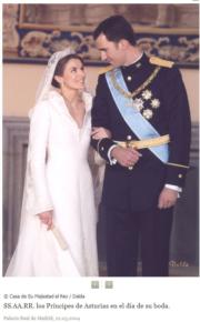 2004年5月22日，西班牙王儲費利佩（現為國王費利佩六世）與萊蒂西亞舉行婚禮。(www.casareal.es網站截圖)