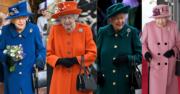 年過九旬的英女王伊利沙伯二世公務繁忙，圖為英女王2021年10月出席不同活動，穿上不同顏色的服裝，風采依然。（法新社）