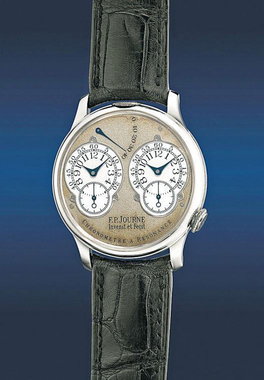 F.P. Journe Chronomètre à Résonance鉑金兩地時區腕表，約2003年製，估價130萬至230萬港元。（拍賣行提供）