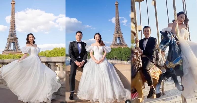鄺美璇和未婚夫在巴黎鐵塔下影唯美婚照，夠晒浪漫。（Ig圖片）
