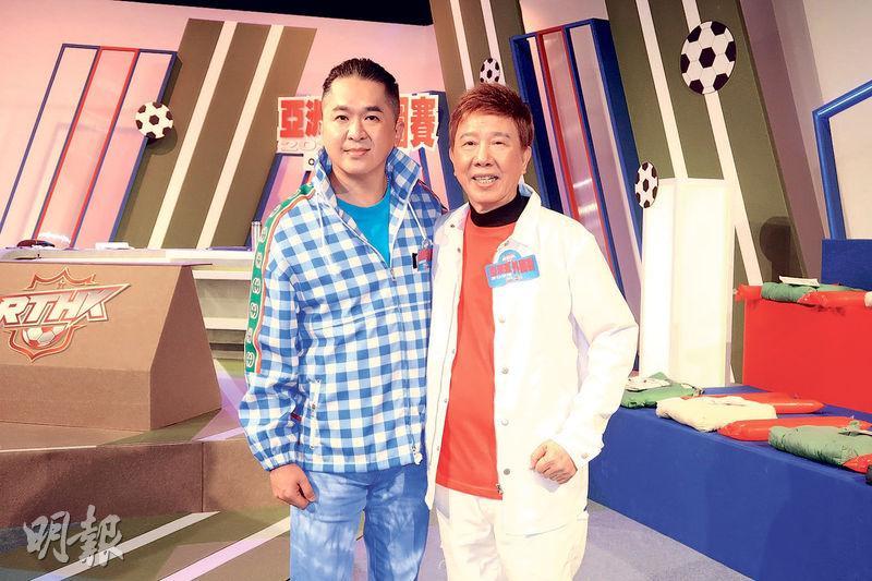 鄧兆尊（左）與尹光（右）最近合作主持運動節目，互讚對方有運動細胞。（攝影/記者：鍾一虹）