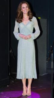 2019年2月27日，凱特以淡綠色連身裙亮相位於Empire Music Hall的派對。（法新社）