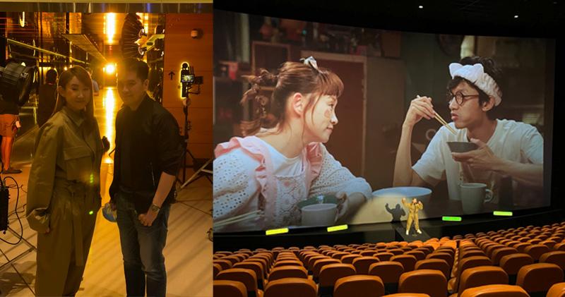 陳詠燊在IMAX影院拍主題曲MV，大銀幕前搭舞台，Ivana演出有神采。（大會提供 /明報製圖）
